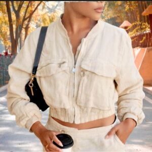 Zara Cropped sand bomber Women's Jacket NWT